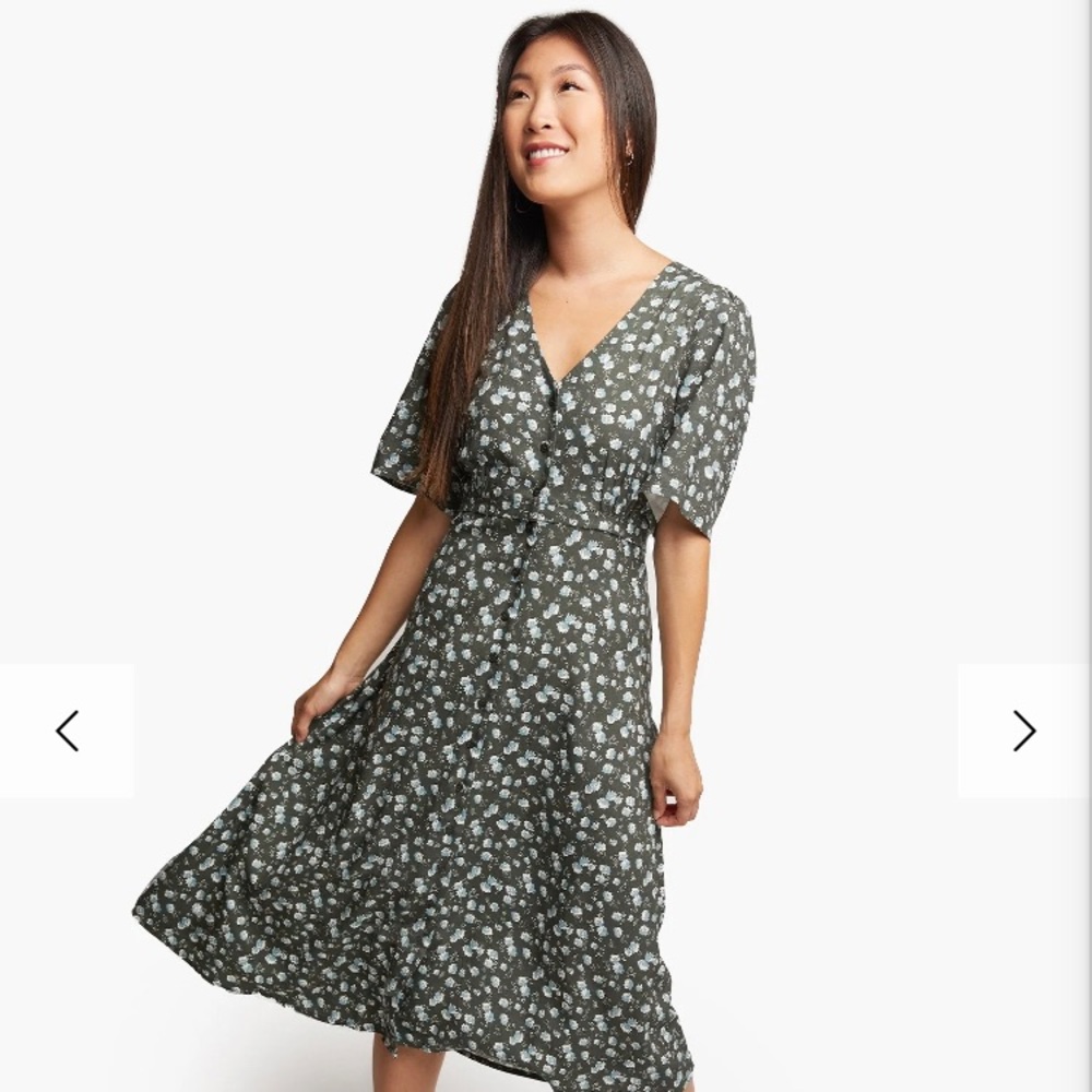 Able Amelia button front dress in green abstract rose. Size XL.